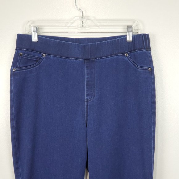 LOGO Blue Stretchy Pull-On Straight Leg Denim Type Pants Size 12 - Picture 2 of 9